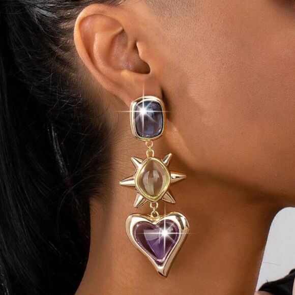 Purple Statement Earrings N909 - Picture 1 of 4